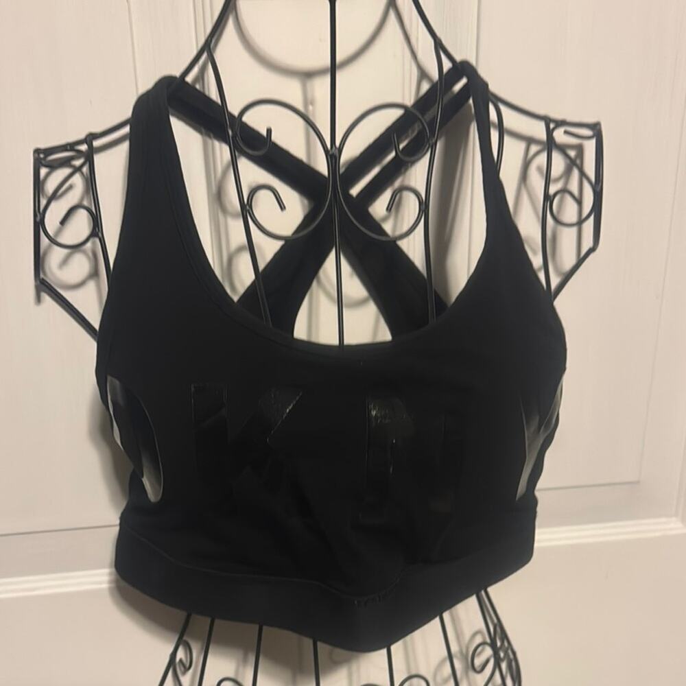Dkny Black Sports Bra with Criss-Cross Straps and Deep V-Neckline